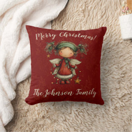 Whimsical Christmas Angel Red Holiday Decor Kussen