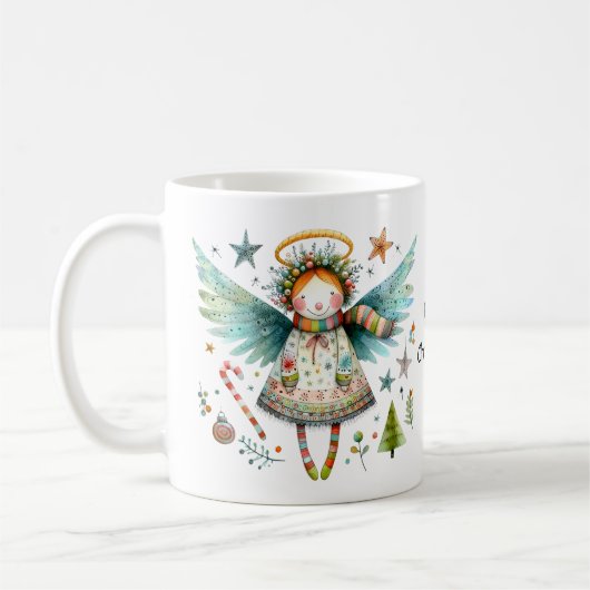 Whimsical Christmas Angel Vrolijk kerstfeest Koffiemok (Links)