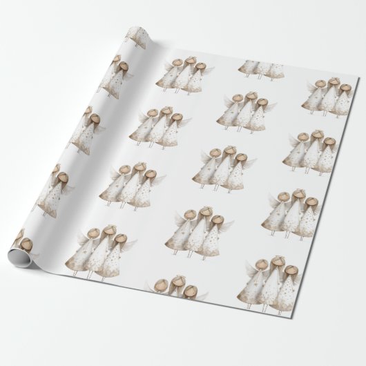 Whimsical Christmas Angels Wrapping Paper Cadeaupapier (Uitgerold)