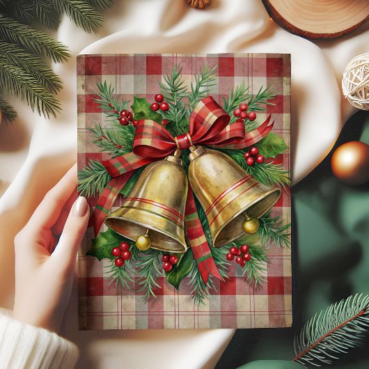 Whimsical Christmas bells decoupage paper red Tissuepapier