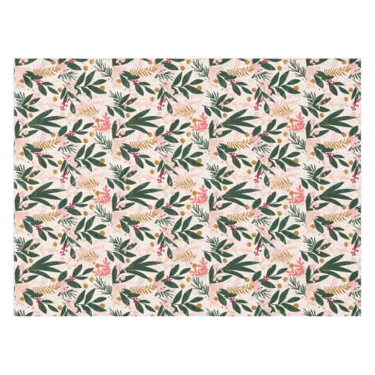 Whimsical Christmas Botanicals roze en groen Tafelkleed (Voorkant (Horizontaal))