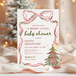 Whimsical Christmas Bow Merry Little Baby Shower Kaart
