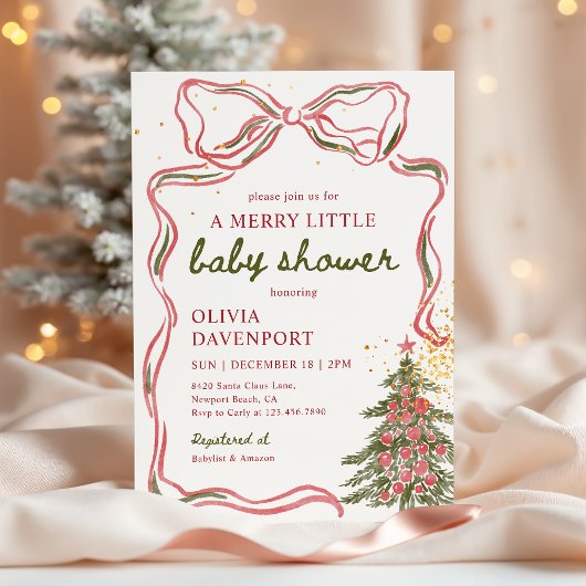 Whimsical Christmas Bow Merry Little Baby Shower Kaart