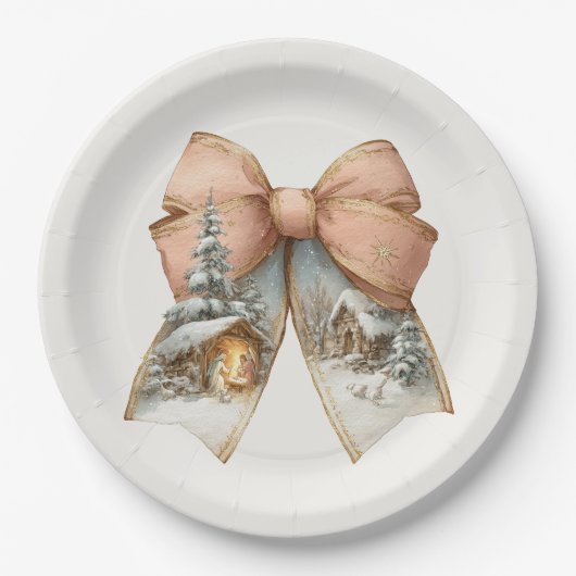 Whimsical Christmas Bow Paper Plates Papieren Bordje (Voorkant)