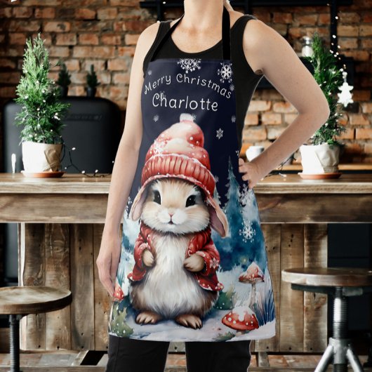 Whimsical Christmas Bunny gepersonaliseerd Schort