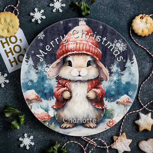 Whimsical Christmas Bunny gepersonaliseerd Snijplank