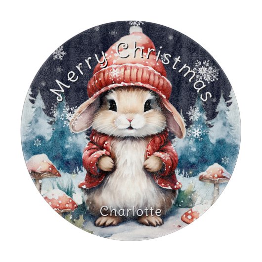 Whimsical Christmas Bunny gepersonaliseerd Snijplank (Voorkant)