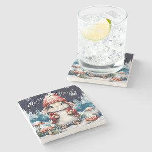 Whimsical Christmas Bunny gepersonaliseerd Stenen Onderzetter