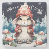 Whimsical Christmas Bunny gepersonaliseerd Stenen Onderzetter (Voorkant)