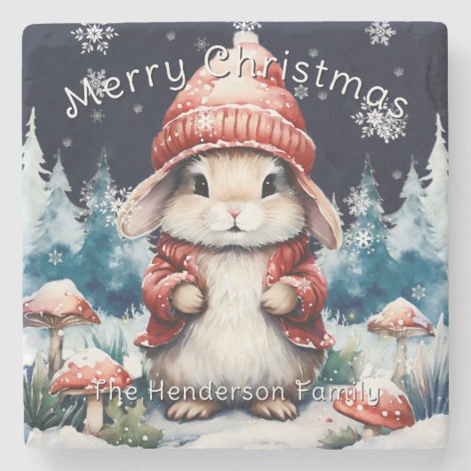 Whimsical Christmas Bunny gepersonaliseerd Stenen Onderzetter (Voorkant)