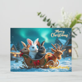 Whimsical Christmas Bunny Sleigh Ride Feestdagenkaart