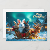 Whimsical Christmas Bunny Sleigh Ride Feestdagenkaart (Voorkant / Achterkant)