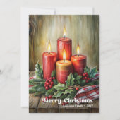Whimsical Christmas candles rustic pine wreath Feestdagenkaart (Voorkant)