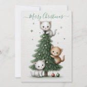 Whimsical Christmas Card with Cartoon Kittens Feestdagenkaart (Voorkant)