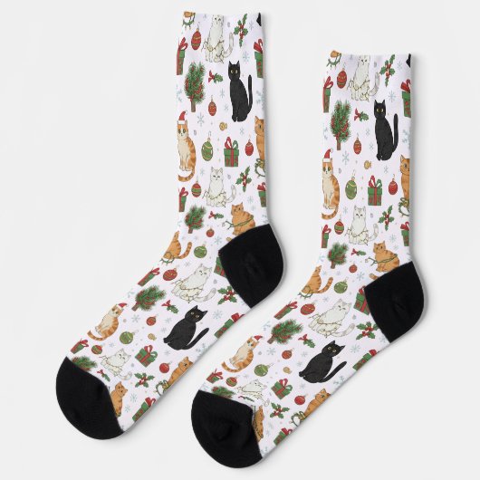 Whimsical Christmas Cat Pattern Socks  Sokken (Links)