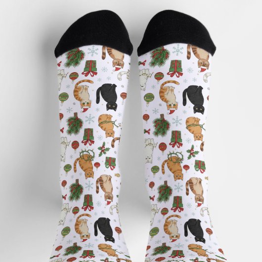Whimsical Christmas Cat Pattern Socks  Sokken (Top)