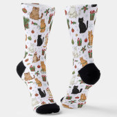 Whimsical Christmas Cat Pattern Socks  Sokken (Gebogen)