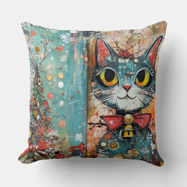 Whimsical Christmas Cat Pillow -  winter Kussen