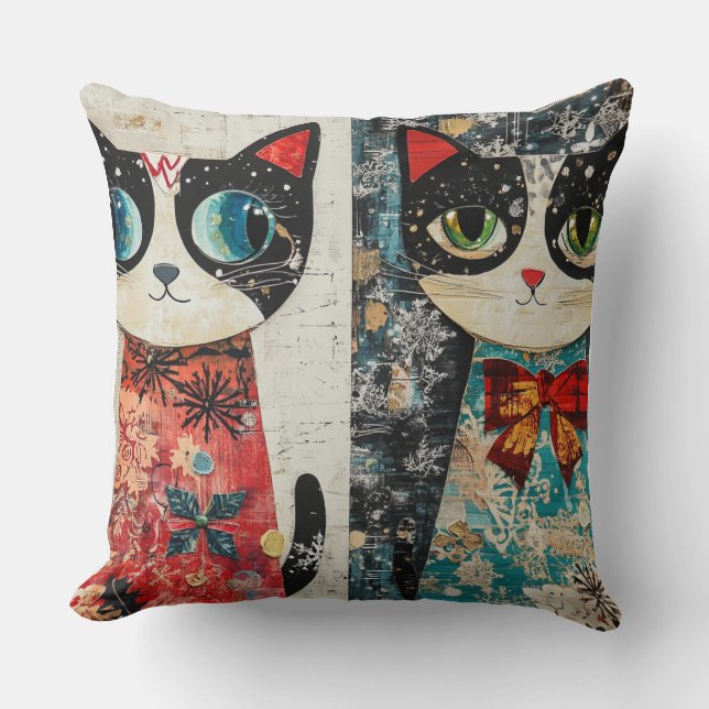 Whimsical Christmas Cat Pillow -  winter Kussen (Voorkant)