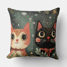 Whimsical Christmas Cat Pillow -  winter Kussen