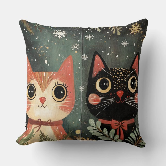 Whimsical Christmas Cat Pillow -  winter Kussen (Voorkant)