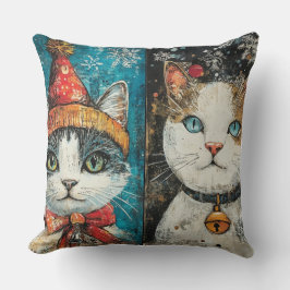 Whimsical Christmas Cat Pillow -  winter Kussen