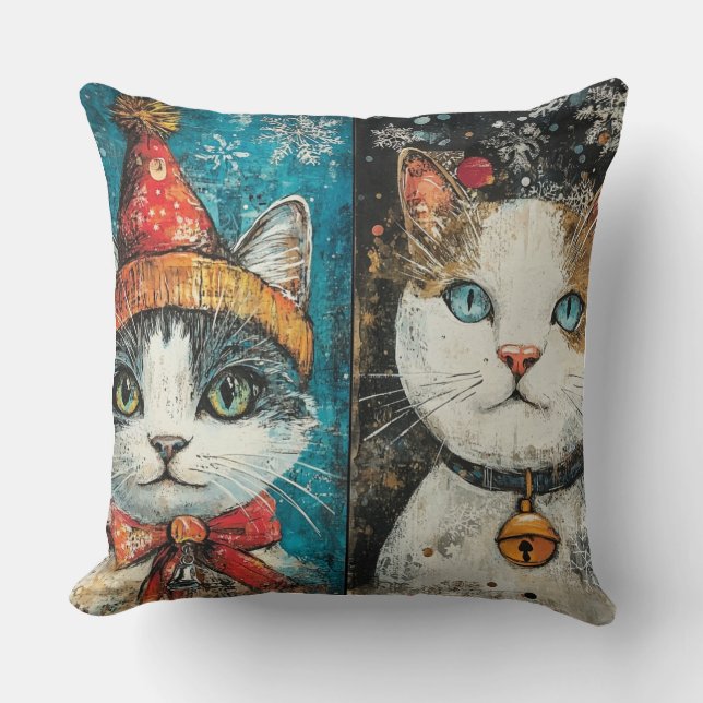 Whimsical Christmas Cat Pillow -  winter Kussen (Voorkant)