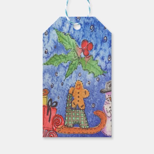 Whimsical Christmas Cheer Waterverf Painting Cadeaulabel (Voorkant)