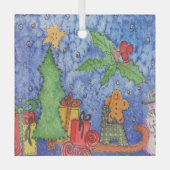 Whimsical Christmas Cheer Waterverf Painting Glas Ornament (Voorkant)