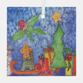Whimsical Christmas Cheer Waterverf Painting Glas Ornament (Achterkant)