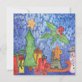 Whimsical Christmas Cheer Waterverf Painting Kaart