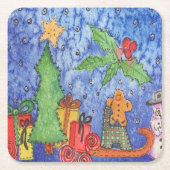 Whimsical Christmas Cheer Waterverf Painting Kartonnen Onderzetters (Voorkant)