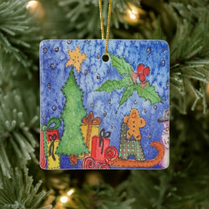 Whimsical Christmas Cheer Waterverf Painting Keramisch Ornament