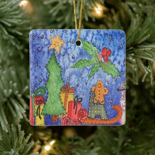 Whimsical Christmas Cheer Waterverf Painting Keramisch Ornament (Boom)