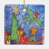 Whimsical Christmas Cheer Waterverf Painting Keramisch Ornament (Achterkant)