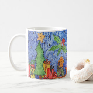 Whimsical Christmas Cheer Waterverf Painting Koffiemok