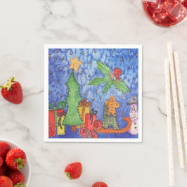 Whimsical Christmas Cheer Waterverf Painting Servet