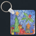 Whimsical Christmas Cheer Waterverf Painting Sleutelhanger<br><div class="desc">Sleutelhanger sleutel fob houder ring bedrukt met Whimsical Christmas Cheer Waterverf Schilderen origineel artwork ontwerp en selecteer producten collectie door TheFabricSeal print on demand shop op Zazzle.com #ZazzleMade https://www.zazzle.com/store/thefabricseal TheFabricSeal©️Original. Deze vrolijk leuke design afbeelding print is een handgeschilderd waterverf schilderij met een klassiek kerstvakantie thema van blijdschap en blijdschap met...</div>