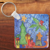 Whimsical Christmas Cheer Waterverf Painting Sleutelhanger (Voorkant)