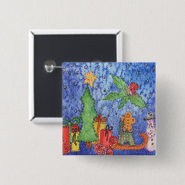 Whimsical Christmas Cheer Waterverf Painting Vierkante Button 5,1 Cm