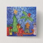 Whimsical Christmas Cheer Waterverf Painting Vierkante Button 5,1 Cm (Voorkant)