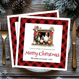 Whimsical Christmas chickens custom name napkins Servet
