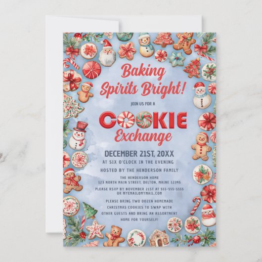 Whimsical Christmas Cookie Exchange Party Kaart (Voorkant)