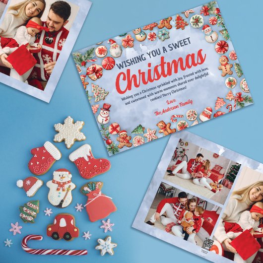 Whimsical Christmas Cookie Familiefoto's Feestdagenkaart