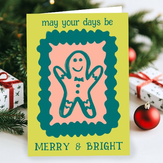 Whimsical Christmas Cookie Merry & Bright Holiday Kaart