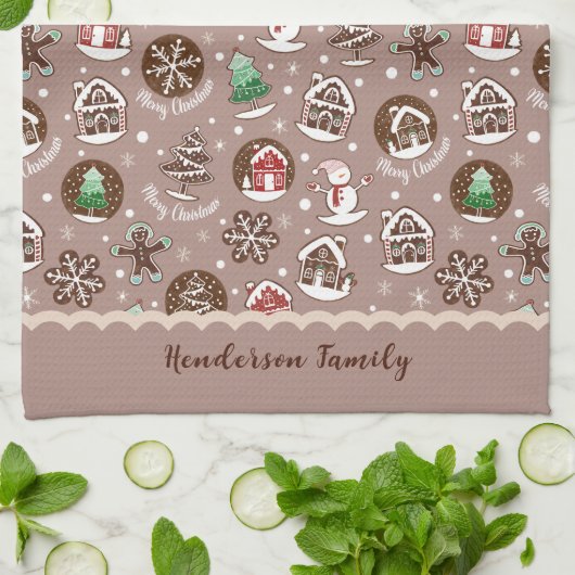 Whimsical Christmas Cookie Pattern Winter Familie Theedoek (Gevouwen)