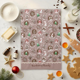 Whimsical Christmas Cookie Pattern Winter Familie Theedoek