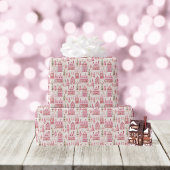 Whimsical Christmas Cottage huizen Roze Cadeaupapier