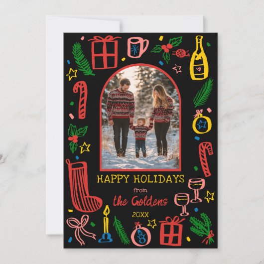 Whimsical Christmas Cute Custom Arch 3 PHOTO Feestdagenkaart (Voorkant)