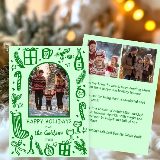 Whimsical Christmas Cute Custom Arch 3 PHOTO Feestdagenkaart